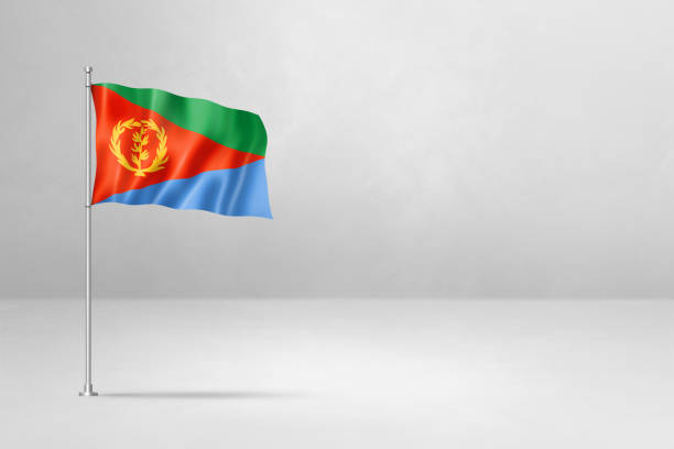 Eritrea flag, 3D illustration, isolated on white concrete wall background