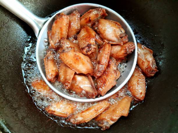 Cooking Deep Fried Chicken wings - food preparation.