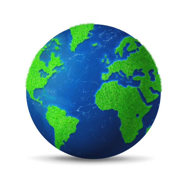 istock World globe covered with grass and water isolated on white background. Environmental protection symbol 1497092823