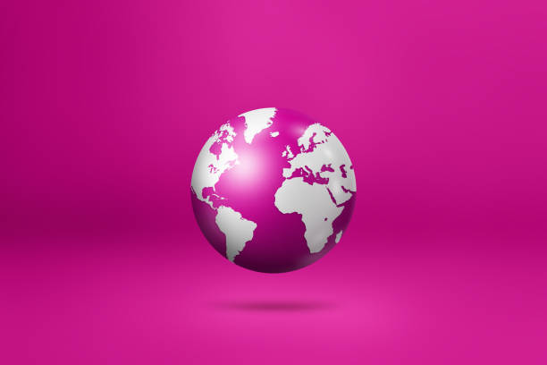 istock World globe, earth map, isolated on pink. Horizontal background 1497092858