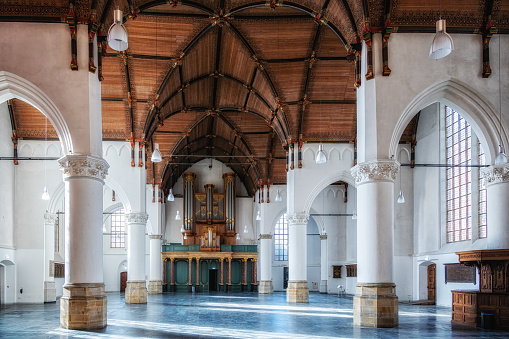 The Hague, The Netherlands - 25 February 2023: Interior of Saint Jacob church in the Hague, Netherlands