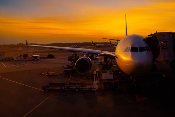 istock Air docked in Terminal at sunset 1497099575