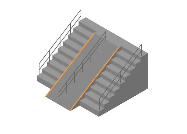 Vector illustration of Stair and ramp isometric view. Simple flat illustration.