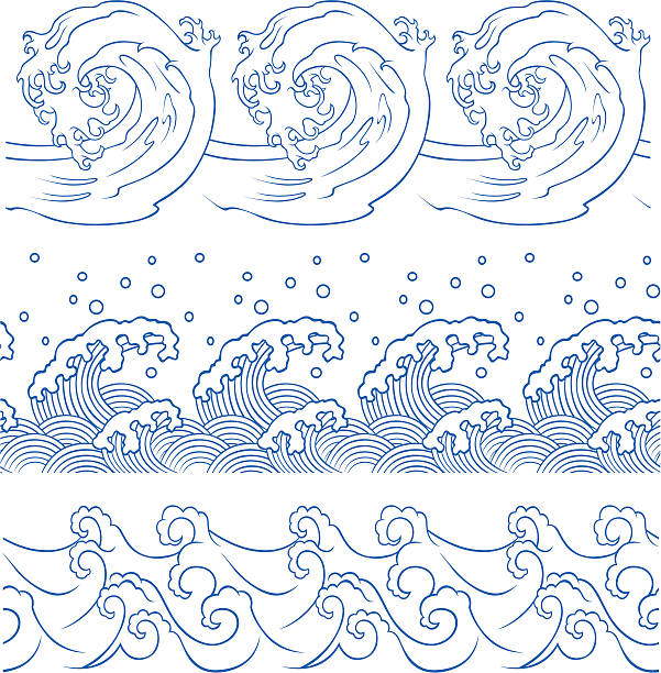 illustrations, cliparts, dessins animés et icônes de ensemble de vagues de l'océan - tide water frame wave