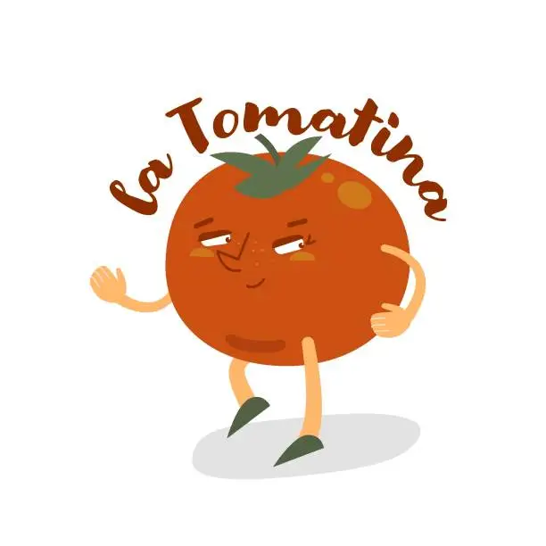 Vector illustration of La tomatina. Food festival in Spain. Vector illustration