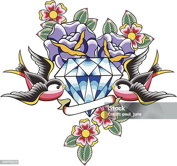 Diamond And Bird Design Stock Illustration - Download Image Now - Diamond - Gemstone, Insignia, Bird