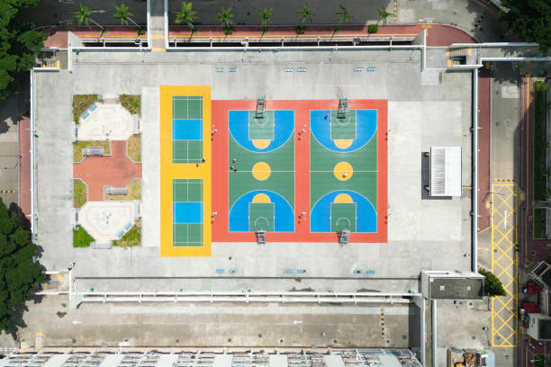 istock Aerial view of colourful playing courts 1497102430