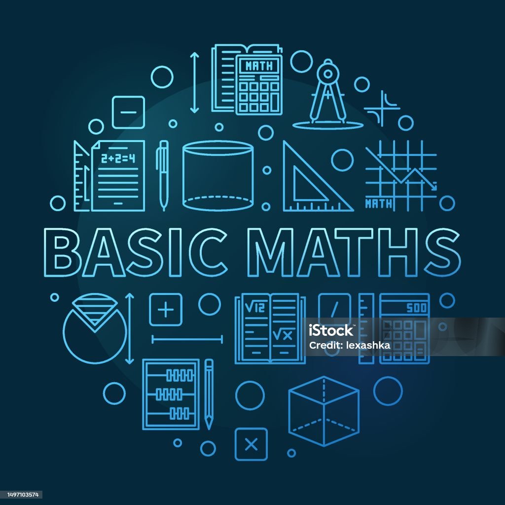 Basic Maths Concept Vector Thin Line Circular Blue Banner Math ...