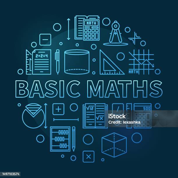 Basic Maths Concept Vector Thin Line Circular Blue Banner Math ...