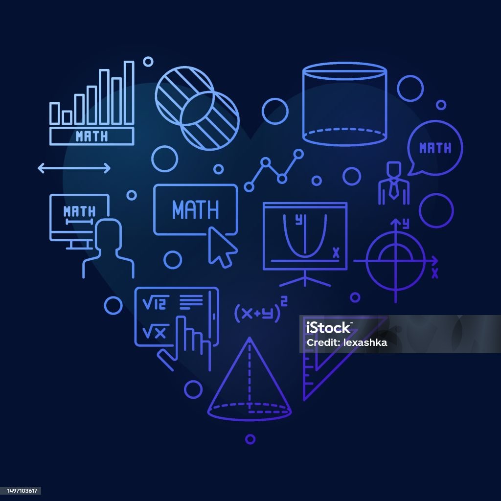 Basic Math Picture Design Learning Mathematics Vector Thin Line Heart Shape Blue Banner Math ...