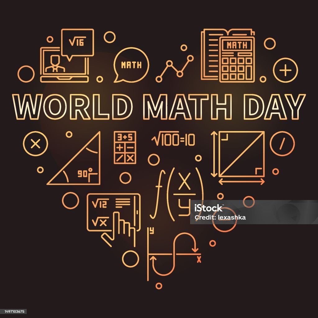 Contemporary Math Banner World Math Day Concept Vector Thin Line Heart Shaped Golden Banner Math ...