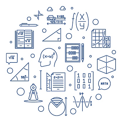 Picsart Math Design Maths Learning Vector Outline Circular Banner Math Round Illustration ...