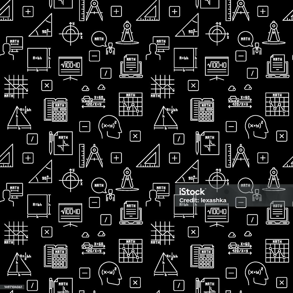 Mathematics Thin Line Dark Seamless Pattern Math Education Vector ...