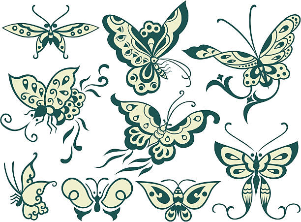 illustrations, cliparts, dessins animés et icônes de papillon illustration - abstract leaf curve posing