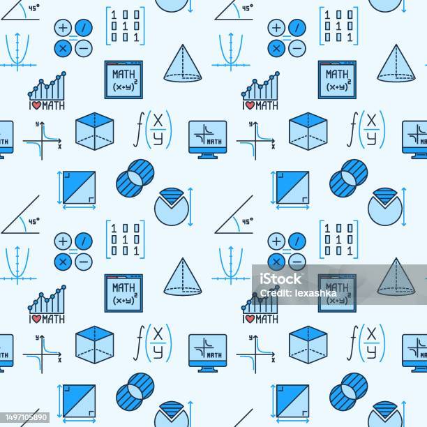 Mathematics Blue Seamless Pattern Science Vector Creative Background ...