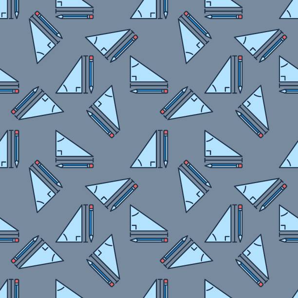 ilustrações de stock, clip art, desenhos animados e ícones de pencil and mathematics triangle vector colored seamless pattern - mathematical symbol mathematics pencil sharp