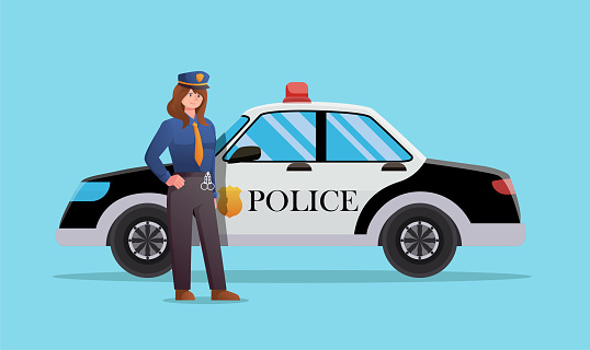 Police officer with police patrol car vector illustration
