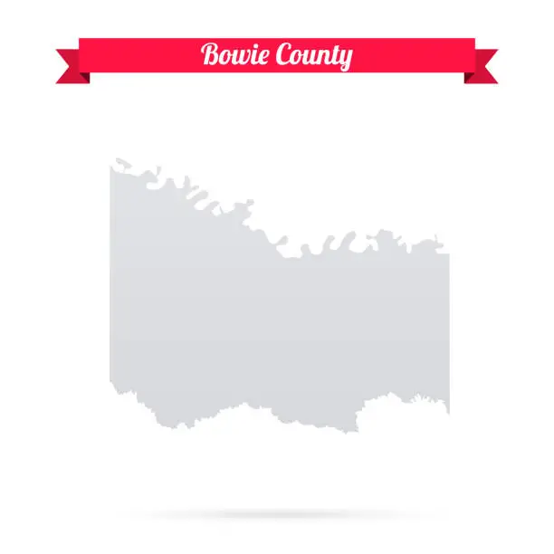 Vector illustration of Bowie County, Texas. Map on white background with red banner