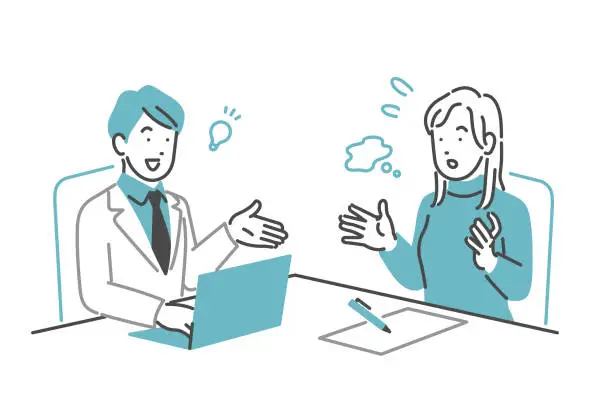 Vector illustration of A woman who consults about troubles and a man who gives advice