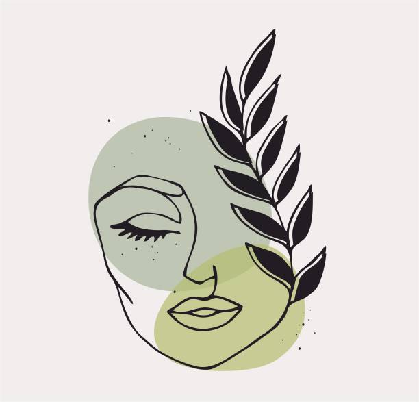 istock Woman Line Art Minimalist Logo. Nature Organic Cosmetics Makeup. 1497109825