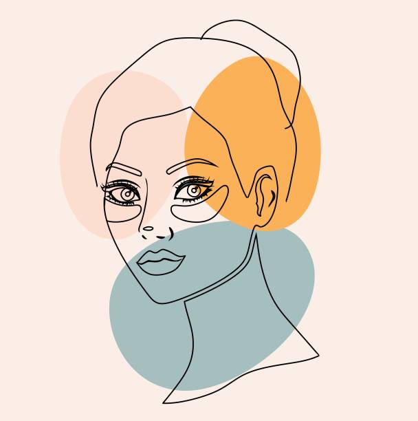 Woman with beauty face. Healthy facial skin. Beautiful girl model with patches under eyes. Cosmetic mask. One line continuous drawing. Logo beauty salon, cosmetic product minimal design. women under 20 stock illustrations