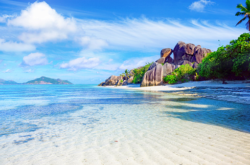 Anse Source D'Argent - the most beautiful beach of Seychelles. La Digue Island, Seychelles. High quality photo