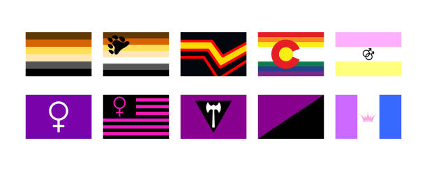 zestaw flag lgbtq. ilustracje lgbt pride month, koncepcja lgbtq. zestaw ikon flag na międzynarodowy dzień dumy lgbt. - twink stock illustrations