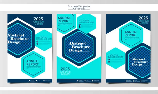 Vector illustration of Collection of Flyer or Cover Design with attractive city landscape in blue and geometric hexagon layout design template