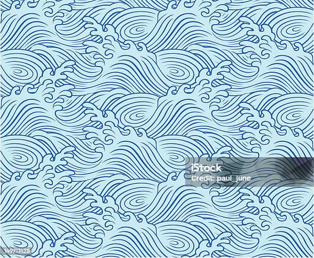 Padrão De Onda Oceano Repetidas - Arte vetorial de stock e mais imagens de Cultura Japonesa - Cultura Japonesa, Desenho de Ondas, Mar