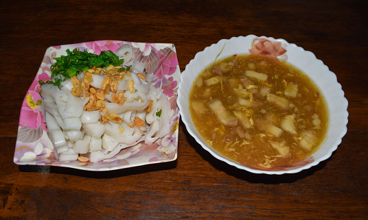 Myanmar homemade Lor Mee recipe with pork belly meat. Lor mee is a Chinese, Indonesian or Malaysian noodle dish served in thick gravy and flat noodles.