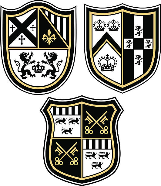 heraldic shield - coat of arms wreath laurel wreath symbol stock illustrations