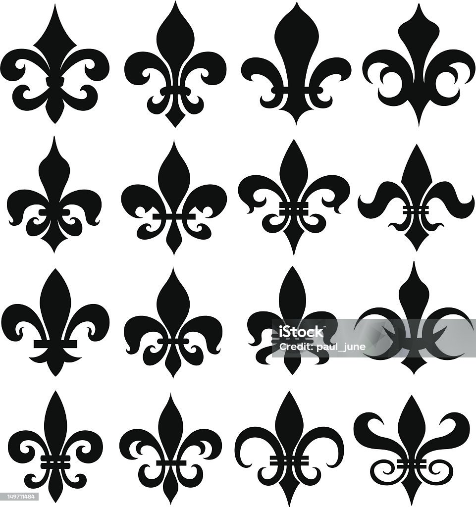 Set of black fleur de lis design on white background fleur-de-lis design Fleur De Lys stock vector