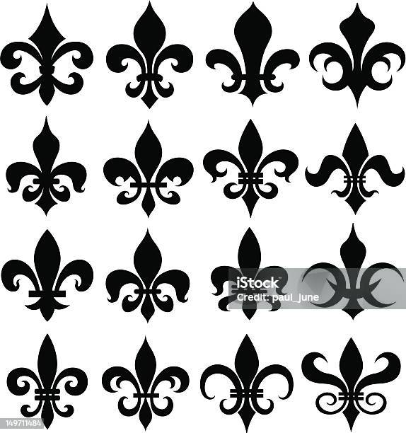 Set Of Black Fleur De Lis Design On White Background Stock Illustration - Download Image Now