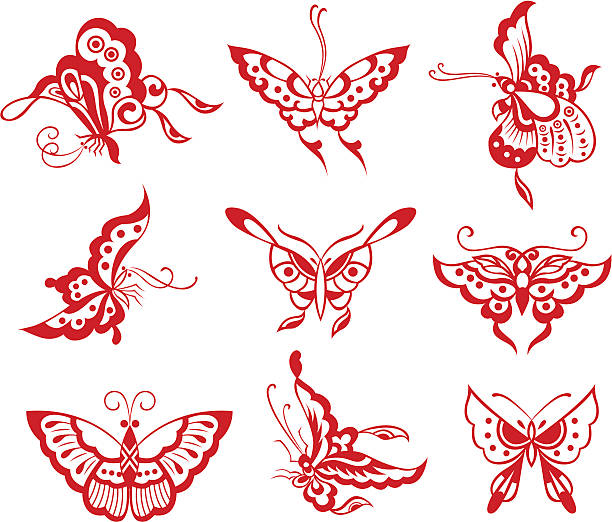 butterfly design butterfly design butterfly tattoo stencil stock illustrations