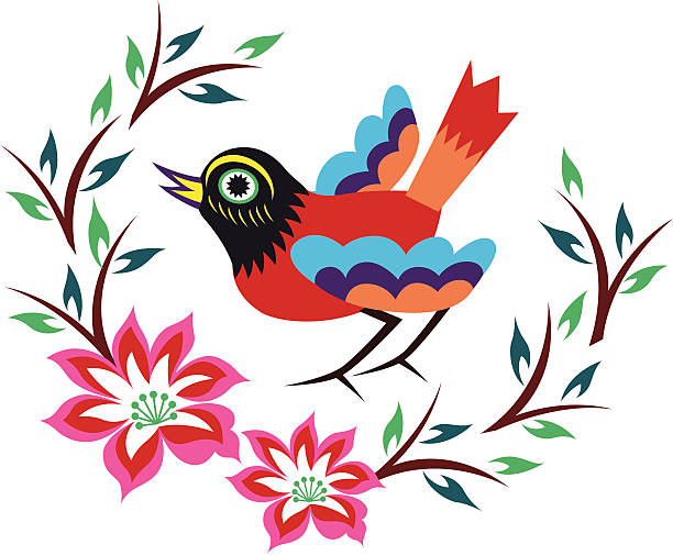 schöne vogel emblem design - flower bird floral pattern retro revival stock-grafiken, -clipart, -cartoons und -symbole