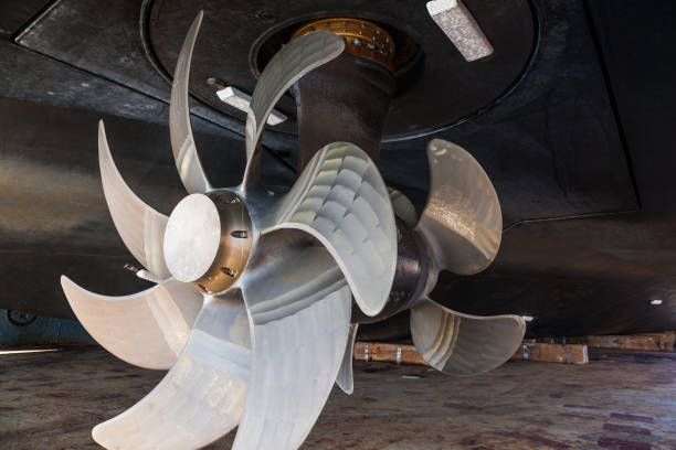 istock The bottom of a ship supported in dry dock with azimuth propulsion and twin propellers aft. 1497117287