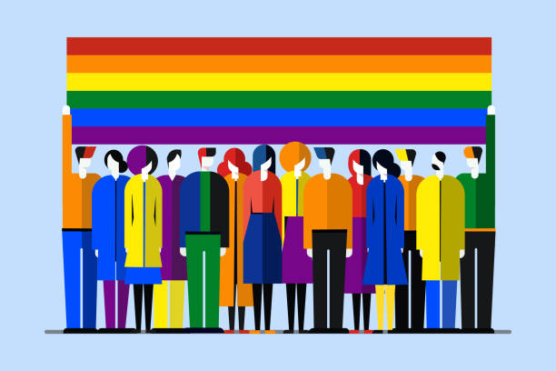istock People standing together holding rainbow pride flag. Pride month celebration concept 1497117601