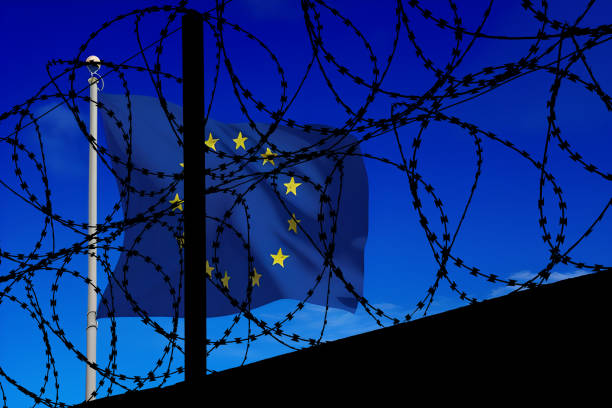 Grenze der Europäischen Union EU und Stacheldraht