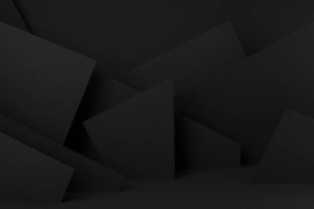 istock Rich black stage mockup with abstract geometric pattern of angles,  polygonal shapes and triangles as relief for presentation cosmetic products, goods, advertising, design in elegant futuristic style. 1497118861