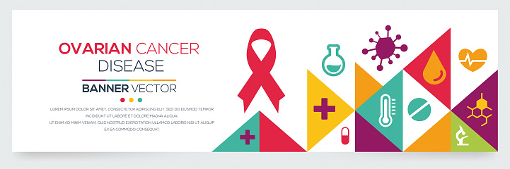 Ovarian Cancer disease banner design with icons and vector illustration