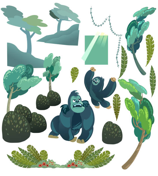 Gorilla in the forest single object in vector Gorilla in the forest single object in vector. You can composite all the object according to the composition that you desire. huge silverback gorilla stock illustrations