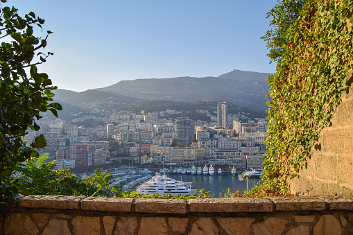 Monte Carlo, Monaco - July 12 2019: panoramic view of Port Hercules, La Condamine and Monte Carlo, daytime