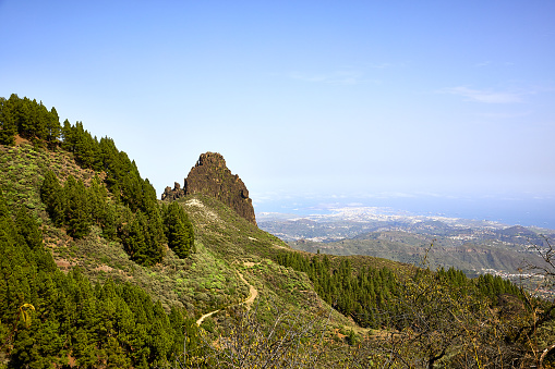 Panoramic view of the Espacio Natural Especial de Tenteniguada, from the viewpoint of the Caldera of Los Marteles, in the island Gran Canaria.