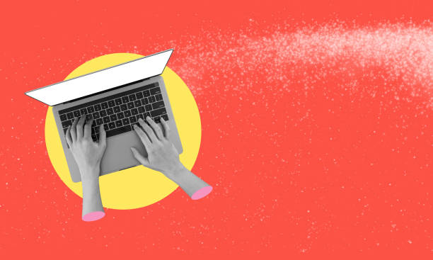 istock Human hands working with a laptop with the online project. Freelance job. 1497138062
