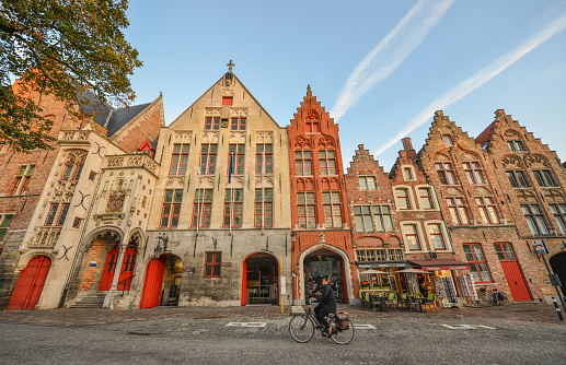 Bruges, Belgium - Oct 5, 2018. Historical centre of Bruges (Brugge), Belgium. Bruges is distinguished by its canals, cobbled streets and medieval buildings.