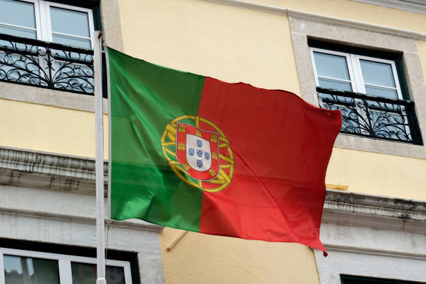istock Portuguese flag waving in the wind 1497142241