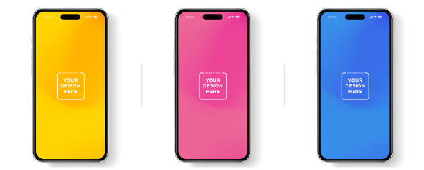 istock 3D realistic high quality smartphone mockup with isolated background. Smart phone mockup collection. Device front view. 3D mobile phone with shadow on white background. 1497143123