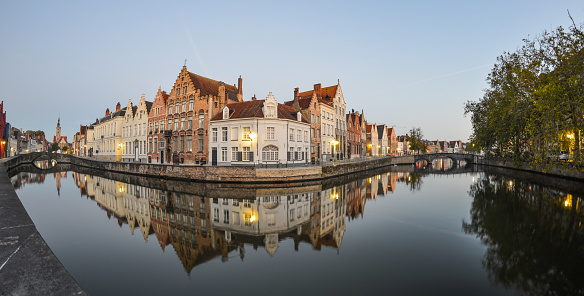 View of Bruges (Brugge), Belgium. Bruges is distinguished by its canals, cobbled streets and medieval buildings.