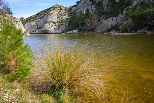 Lac de Peirou in the Alpilles (Provence, France) on a sunny day in springtime