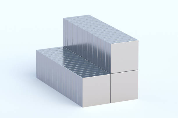 istock Lot of neodymium magnets on white background. 3d render 1497144124